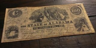 1864 The State Of Alabama One Hundred Dollars Note 1st Jan 1864 No 834