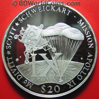 2000 Liberia $20 Silver Proof Apollo Ix Us Nasa Space Mission Lunar Module Earth