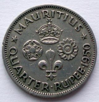 Mauritius 1/4 Rupee 1950 Km 27 O3.  5