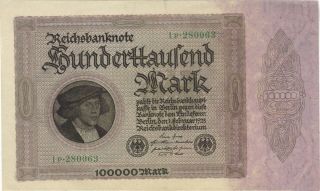 1923 100,  000 Mark Germany Reichsbanknote Currency Note German Banknote Bill Cash