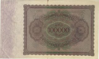 1923 100,  000 MARK GERMANY REICHSBANKNOTE CURRENCY NOTE GERMAN BANKNOTE BILL CASH 2