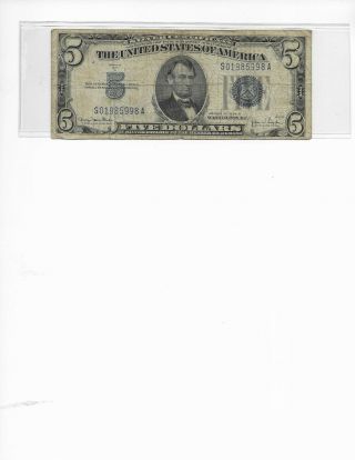 1934d $5 Blue Seal Silver Certificate Fr - 1654