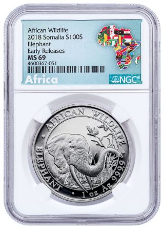 2018 Somalia 1 Oz Silver Elephant 100s Ngc Ms69 Er Exclusive Label Sku49899