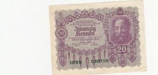 20 Kronen Very Fine Crispy Banknote From Austria 1922 Pick - 76