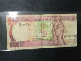 1967 Malta Paper Money - 2 Lire Banknote