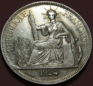 1924 French Indo - China Piastre Silver Coin Xf,  Cond.  Seated Liberty Design