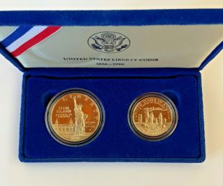 1886 - 1986 United States Liberty Coins Half Dollar & Silver Dollar Set W Box