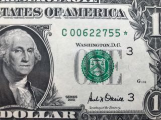 Wow Star Note 2001 $1 Dollar Bill (philadelphia “c“),  Uncirculated
