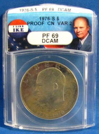 1976 S Anacs Pf69 Cn Var 2 Proof Dcam Bicentennial Ike Eisenhower $1 Dollar Coin