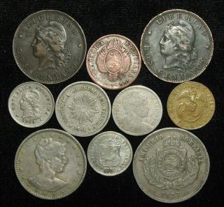 10 Coins From South And Central America.  1876 - 1944.