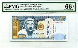 Mongolia 1000 Tugrik 2013 Mongol Bank Gem Unc Pick 67 D Lucky Money Value $80