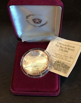 1991 Chrysler Bill Of Rights 1 Oz.  999 Fine Silver Round And