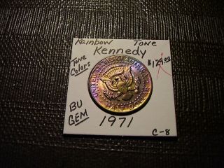 Rainbow Tone Gold/purple Colors 1971 Kennedy Bu Gem Half Dollar C - 8