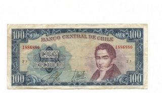 Bank Of Chile 100 Escudos 1960 - 1962 Vg