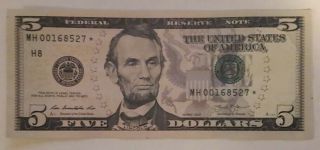 Us 5 Dollar Bill With A Single Run Of 320k Printed At Dc