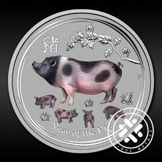 2019 Australian 1/2 Oz Silver Coin Year Of The Pig Colorized