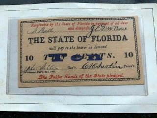 1863 State Of Florida 10 Cent Note Fractional Currency Paper Money