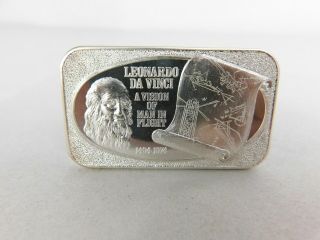 Vintage Leonardo Da Vinci 1 Oz 999 Fine Silver Art Bar United States Silver Corp