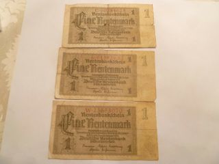 1937 Rentenbankschein Eine Rentenmark 1 Rentenmark 3 Notes Total 1
