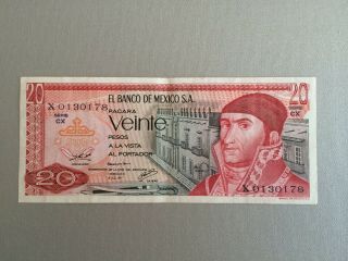 20 Peso Mexico Banknote 1977 Cir Morelos Ser Cx Bdm Mexico