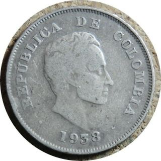 Elf Colombia 20 Centavos 1938 Simon Bolivar Silver