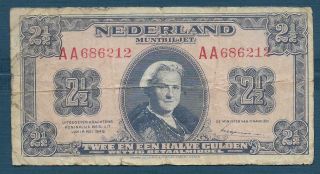 Netherlands 2 1/2 Gulden,  1945,  Vf Split