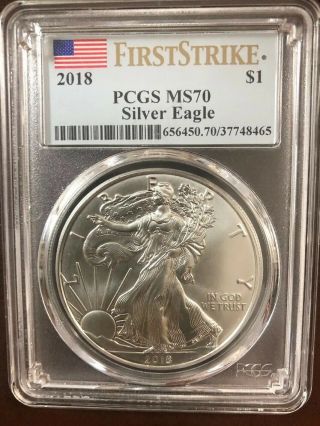 2018 $1 American Silver Eagle 1 Oz Pcgs Ms70 First Strike Us Flag Label