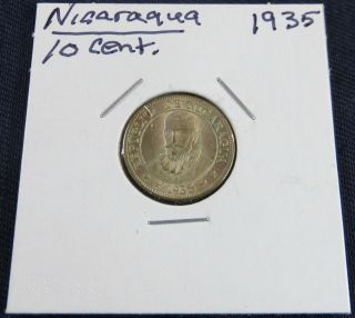 1935 10 Cents Silver Nicaragua Coin,  Last Year Of Issue