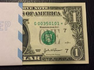 2003 Star Note $1 Dollar Chicago " G " Crisp,  Uncirculated,  Consecutive