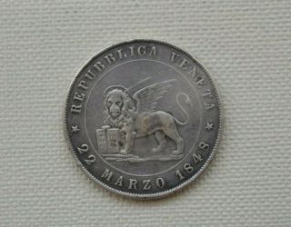 1848 Italy Venice 5 Lire 1848 Silver Coin