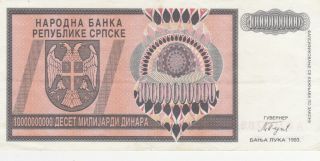 10 Milliarde Denara Very Fine,  Banknote From Krajina Serb Republic 1993