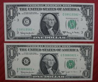 Two Us $1 Dollar Fed Reserve Star Notes Series 1963a: (1) Barr & (1) Fowler