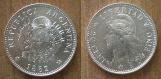 Argentina 20 Centavos 1882 Silver South America Pesos
