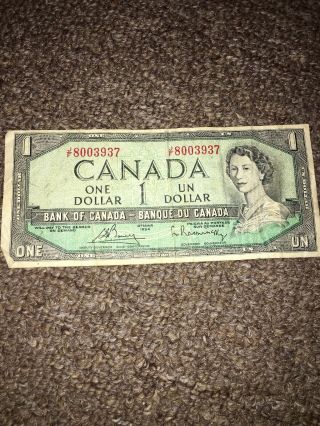 Canada 1954 One Dollar Currency Bank Note - $1 Canadian Circulated