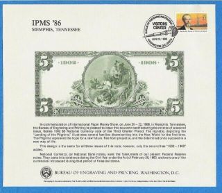 Bep Souvenir Card B 93 Ipms 1986 V/c Cancel Back 1902 $5 Db National Bank Note