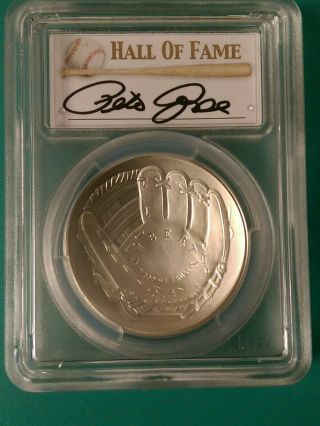 2014 - P $1 Silver.  999 Baseball Hall Of Fame Pcgs Ms70 - Pete Rose Autographed