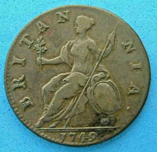 1749 Great Britain Colonial 1/2 Penny Coin,  King George Ii,  9.  8 Grams,  28.  9 Mm
