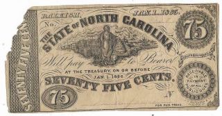 Csa North Carolina Fractional Note 75 Cents,  Cr134,  1/1/63,  Sn84 Plt " N " Good