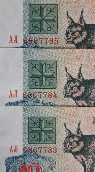 Belarus Set 3 X 10 Rubles 1992 Unc.  Consecutive Numbers