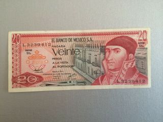 20 Peso Mexico Banknote 1977 Cir Morelos Serie Dl Mexico Abnc