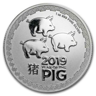 2019 1 Oz Niue Silver $2 Lunar Year Of The Pig (bu)