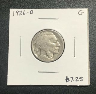 1926 - D U.  S.  Buffalo Indian Nickel $2.  95 Max C33