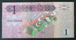 Libya One 1 Dinar Central Bank Of Lybia - Paper Money Banknote Currency