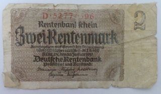 Germany Rentenbank 2 Zwei Rentenmark 1923 Paper Money Banknote Currency