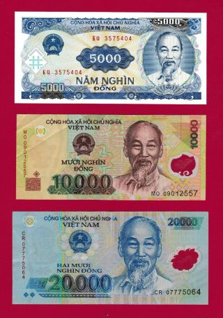 Vietnam Notes: 5,  000 Dong 1991 (p - 108),  & 10,  000 & 20000 Dong Polymer