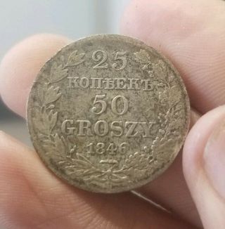 1846 Poland Silver 25 Kopeks - 50 Groszy Coin You Grade