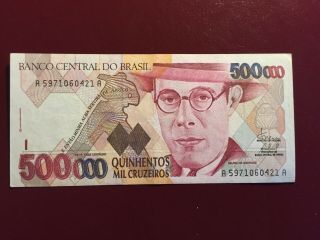 Brazil 500000 Cruzeiros Nd 1993 Circulated Banknote P - 236b