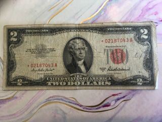 1953 A Red Seal Note $2.  00 Two Dollar Bill Us Currency Red Star 02187043a