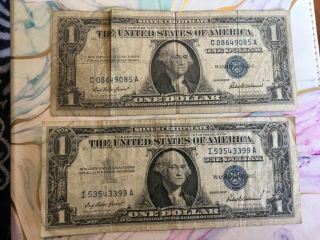 2 1957 $1 Silver Certificate One Dollar Bill Us Currency