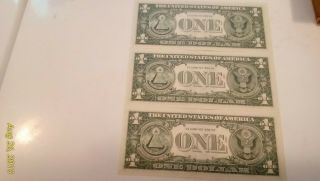 3 1963 B Joseph Barr One Dollar Bills,  With Sequential Numbers